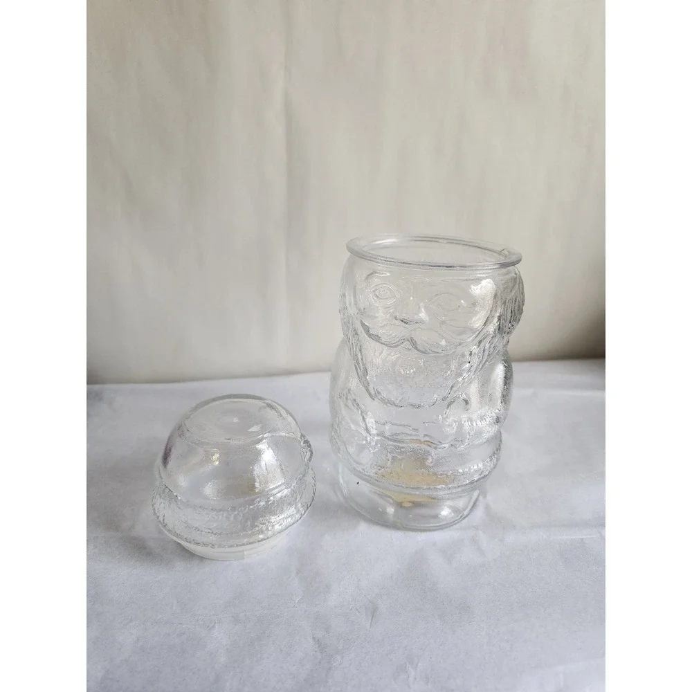 Vintage Clear Pressed Glass Santa Claus Cookie Jar Christmas Canister 8in